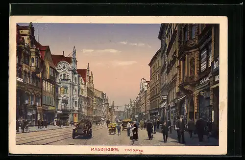 AK Magdeburg, Breiteweg mit Geschäften