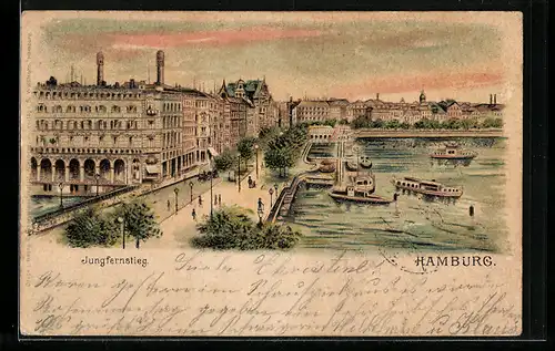 Lithographie Hamburg-Neustadt, Abendstimmung am Jungfernstieg