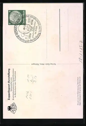 Künstler-AK Konstanz, Zeppelinpost-Ausstellung 1938, Bildnis Graf Zeppelin in Uniform