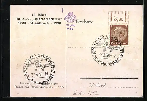 AK Osnabrück, 10 Jahre Br.-S-V. Niedersachsen, Briefmarkenausstellung, 1928