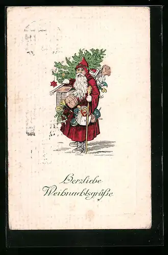 AK Weihnachtsmann mit Tannenbaum und Geschenken
