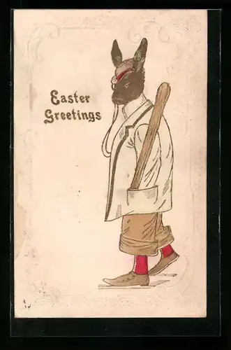 AK Osterhase mit Hut und Gehstock