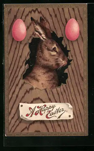 Präge-AK Osterhase guckt aus dem Loch