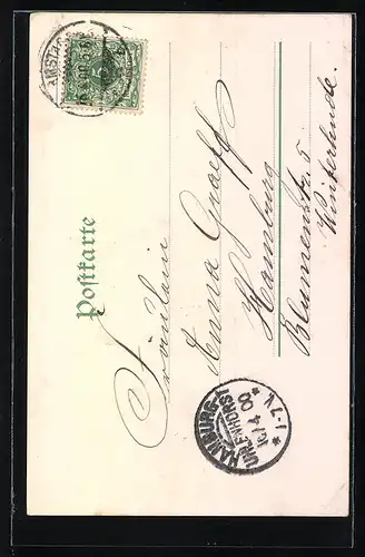 Lithographie Engel mit Glocken und Palmwedel, Osterengel