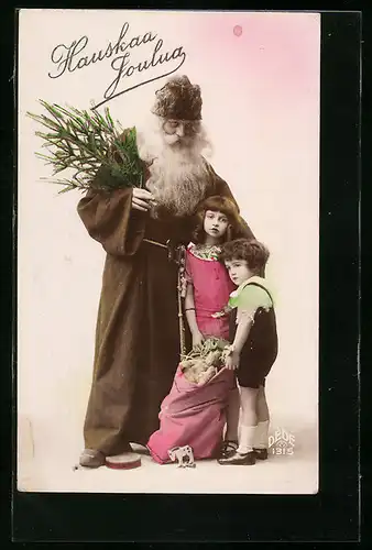AK Weihnachtsmann mit Kindern zum Feste