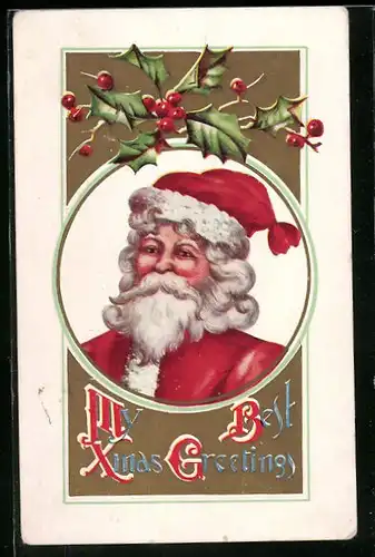 AK Weihnachtsmann mit Stechpalmenzweigen
