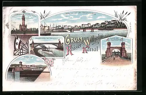 Lithographie Holtenau, Ansicht Leuchtthurm und Kanalmündung