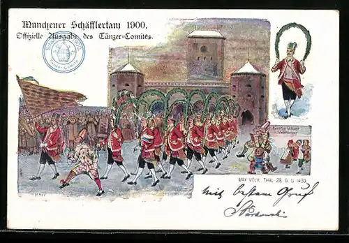 AK Münchner Schäfflertanz 1900, Volkstanz, Faustin Bauer Vortänzer