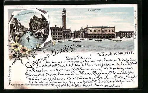Lithographie Venedig, Glockenturm, St. Giovanni-Brücke
