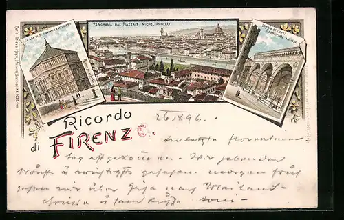 Lithographie Firenze, Panorama dal Piazzale Michel Angelo, Loggia de Lanzi