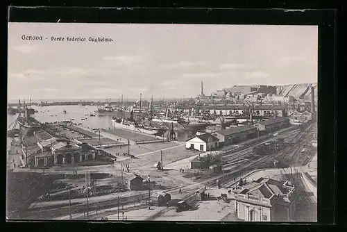 AK Genova, Ponte Federico Guglielmo, Blick auf den Hafen