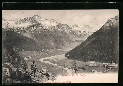 AK St. Gertraud im Suldental, Panorama mit Kirche