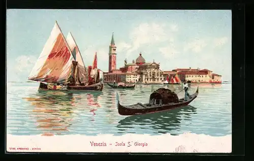 Künstler-AK Venezia, Isola S. Giorgio, Segelschiffe