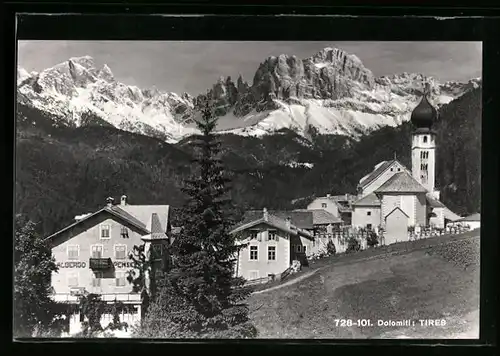 AK Tiers b. Bozen, Pension, Kirche und Rosengarten