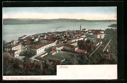 AK Arona, Ortsansicht mit Wasserblick aus der Vogelschau