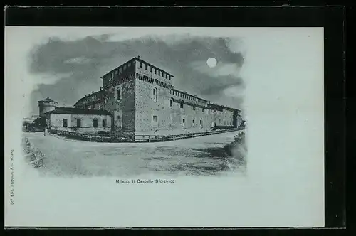 Mondschein-AK Milano, Il Castello Sforzesco