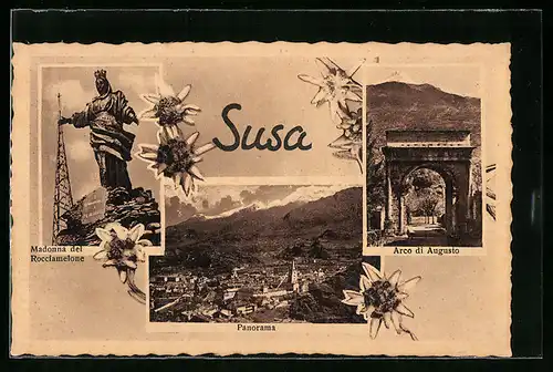 AK Susa, Panorama, Madonna del Rocciamelone, Arco di Augusto