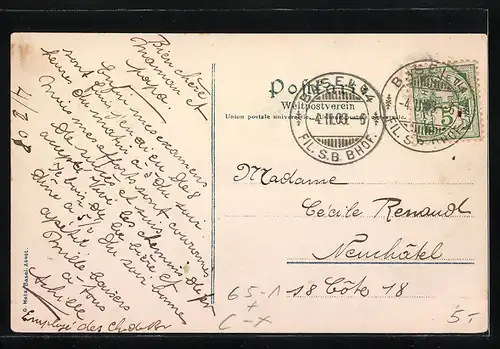 AK Basel, Bundesbahnhof, Strassenbahn