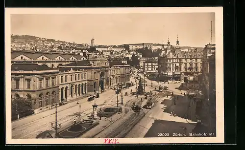 AK Zürich, Bahnhofplatz aus der Vogelschau