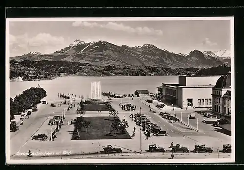 AK Luzern, Bahnhofplatz mit Rigi