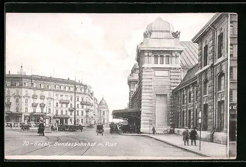 AK Basel, Bundesbahnhof mit Post