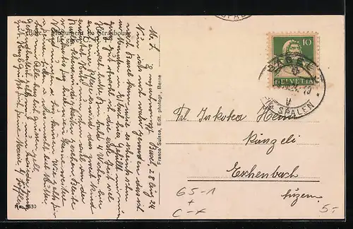 AK Basel, Centralbahnplatz mit Strassburgerdenkmal