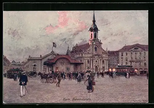 Künstler-AK Georges Stein: Bern, Bahnhofplatz