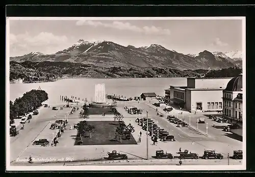 AK Luzern, Bahnhofplatz mit Rigi