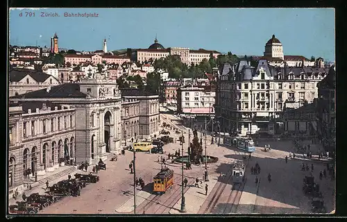 AK Zürich, Bahnhofplatz aus der Vogelschau