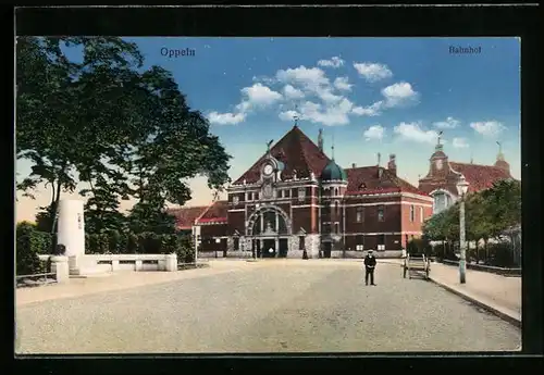 AK Oppeln, Strassenpartie am Bahnhof
