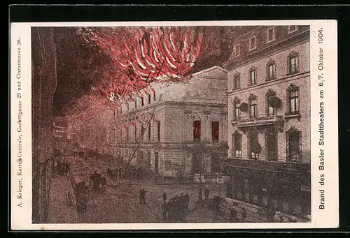 AK Basel, Brand des Stadttheaters am 6. und 7. Oktober 1904
