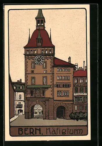 Steindruck-AK Bern, Partie am Käfigturm