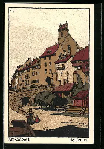 Steindruck-AK Aarau, Partie am Haldentor