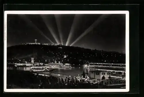 AK Budapest, Nemzetközi Eucharisztikus Kongresszus 1938, beleuchtete Schiffe