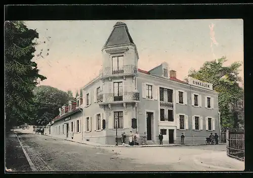 AK Mülhausen /Els., Strassenpartie am Hotel-Restaurant Eiskeller