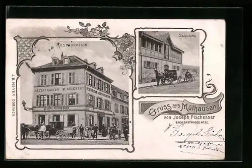 AK Mülhausen, Restaurant von Joseph Fischesser, Baslerstrasse 22