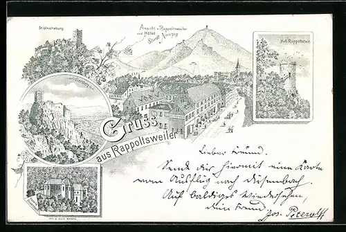 Lithographie Rappoltsweiler, Hotel Stadt Nanzig, Giersberg
