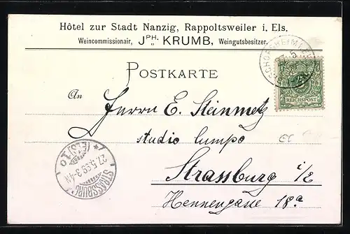 Lithographie Rappoltsweiler, Hotel Stadt Nanzig, Giersberg