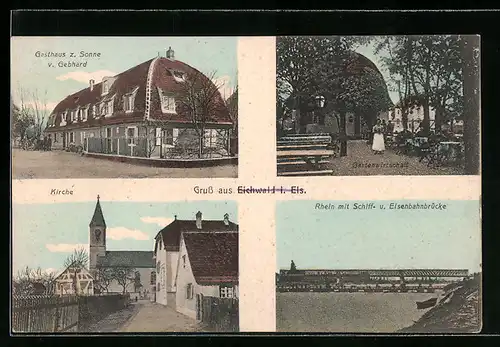 AK Eichwald i. Els., Gasthaus zur Sonne, Kirche