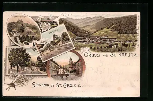 AK St. Kreutz, Bahnhof, Eckkirch Schloss