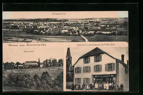 AK Sentheim i. O.-Els., Spezerei und Schuhhandl. Kolb, Spinnerei