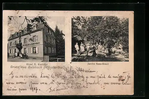 AK Sulzbach i. Münsterthal, Hotel X. Kaeuffer, Jardin Sans-Souci