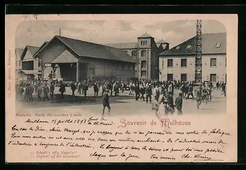 AK Mulhouse, Fonderie, Sortie des ouvriers à midi