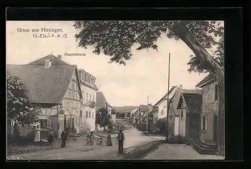 AK Hirsingen i. O.-Els., Blick in die Hauptstrasse
