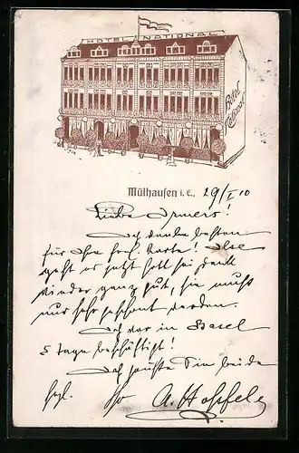 Künstler-AK Mülhausen i. E., Hotel National