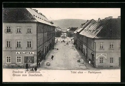 AK Josefstadt / Josefov / Jaromer, Marktgasse im Winter