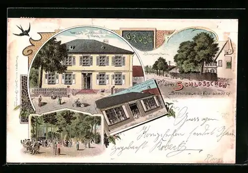 Lithographie Strassburg-Königshofen, Wirtschaft zum Schlösschen, Strassen-Partie