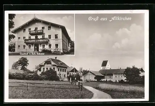 AK Altkirchen bei Sauerlach, Gasthof von Sebastian Schmid, Ortspartie mit Feldweg