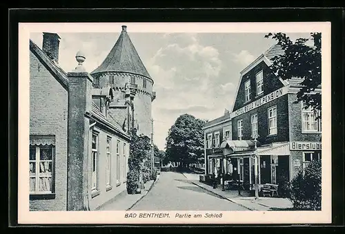 AK Bad Bentheim, Strassenpartie am Schloss mit Hotel Bellevue