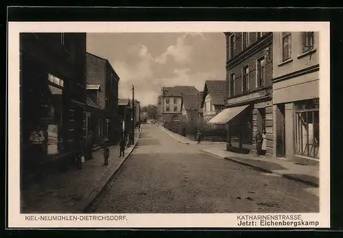 AK Kiel-Neumühlen-Dietrichsdorf, Katharinenstrasse jetzt Eichenbergskamp mit Geschäft